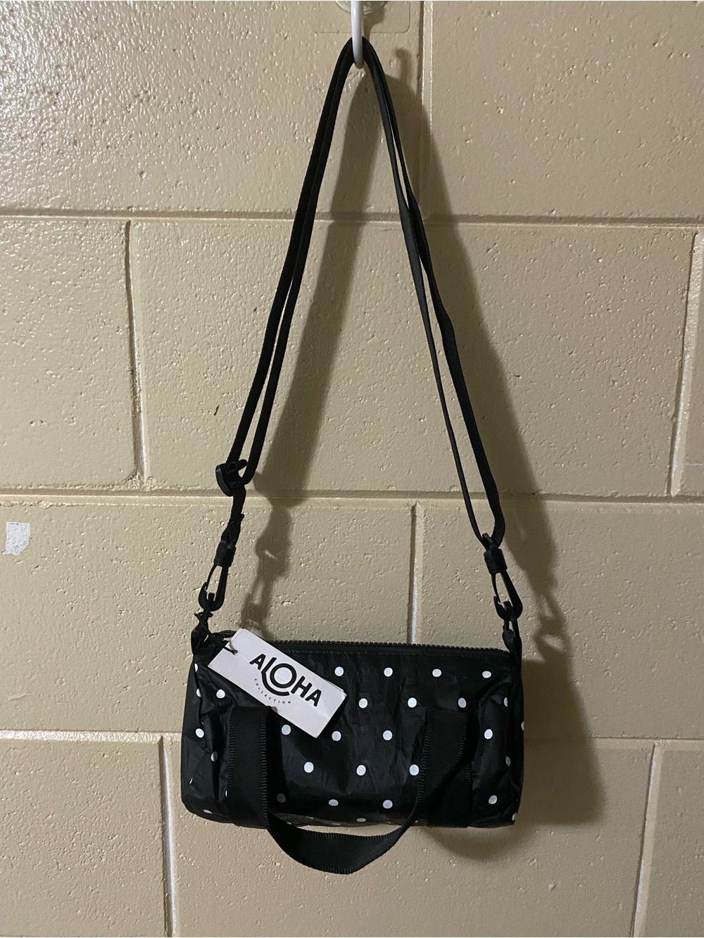 ALOHA COLLECTION Black with White Polka Dot Mini Crossbody Bag